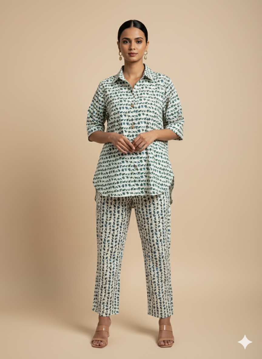 Camel Handblock Print Co-ord Set