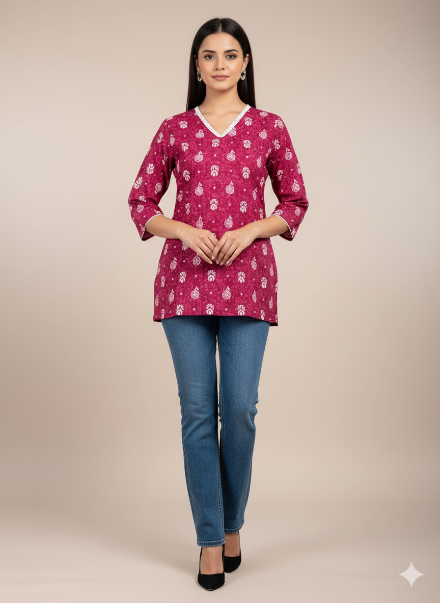 Red Printed Short Kurti