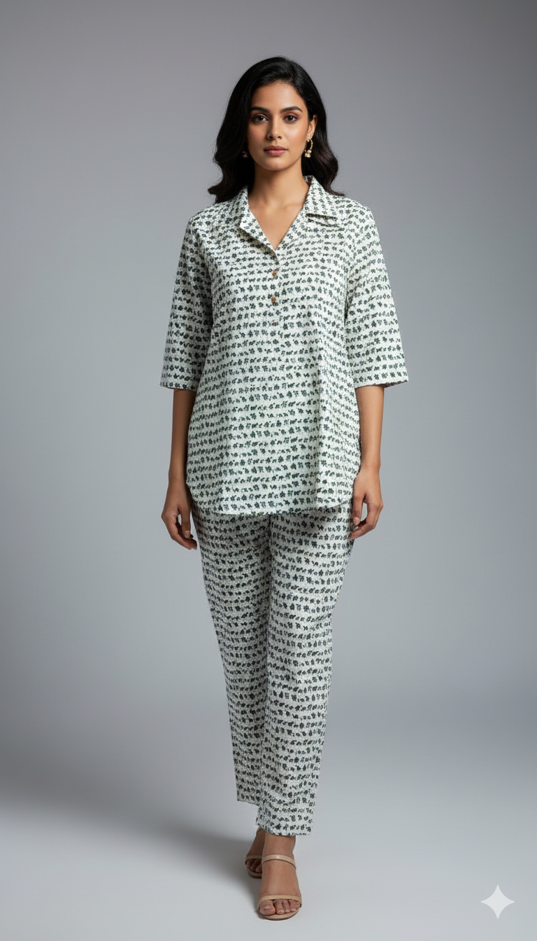 Camel Handblock Print Co-ord Set