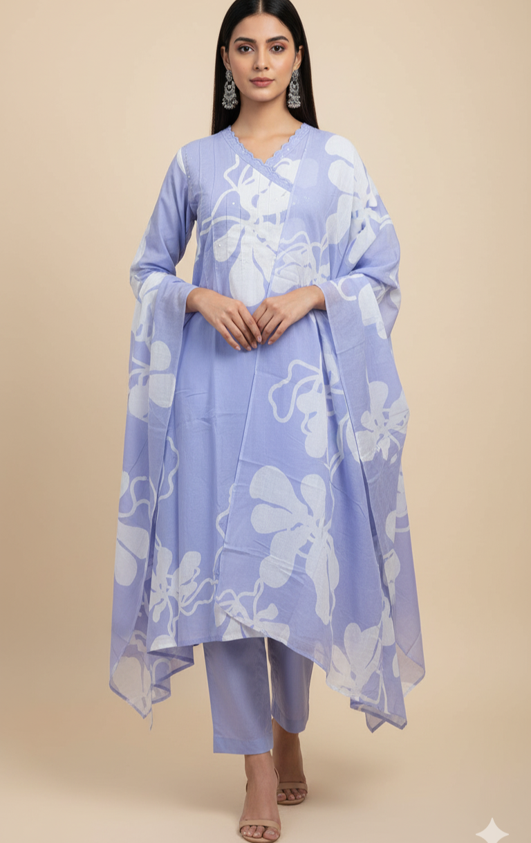Lavender Floral Printed Kurta Set