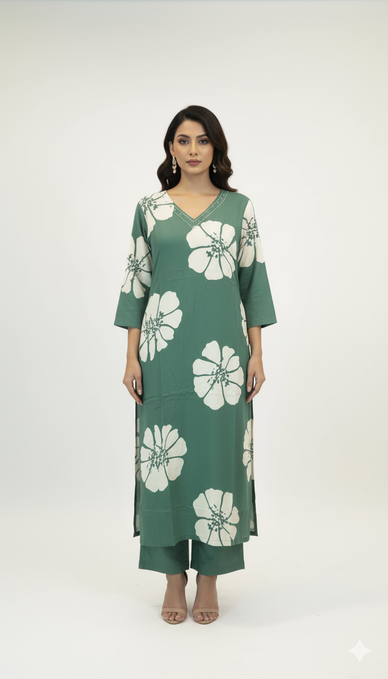 Floral Print Rayon Co-ord Set