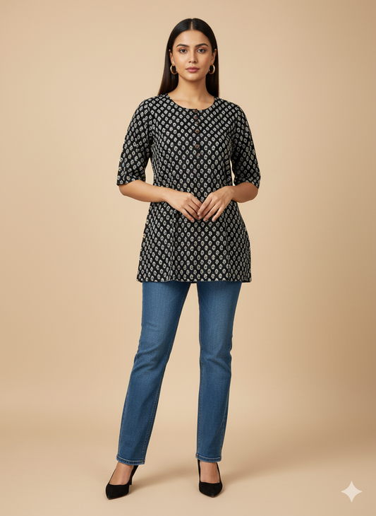 Black Printed Short Kurti