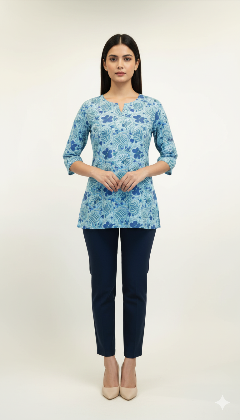 Blue Floral Printed Kurti